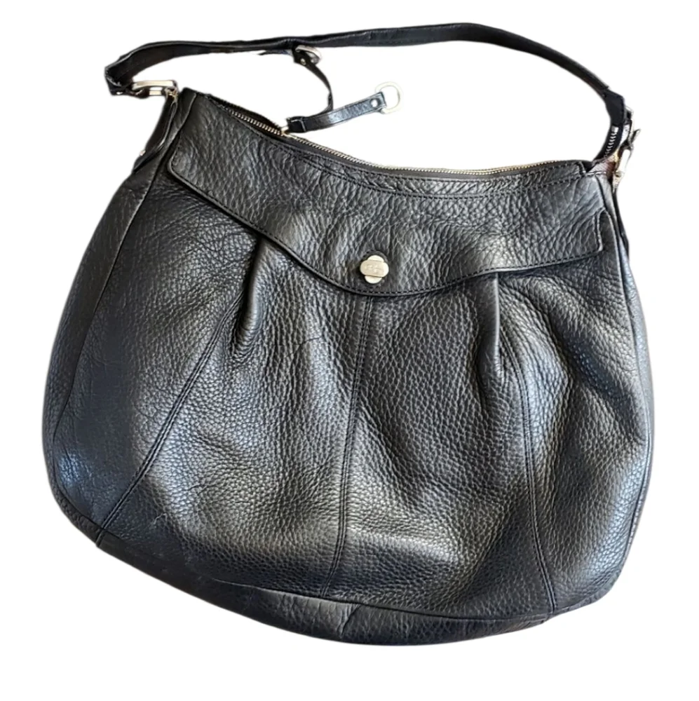 Cole Haan Black Pebbled Leather Turnlock Hobo Bag
